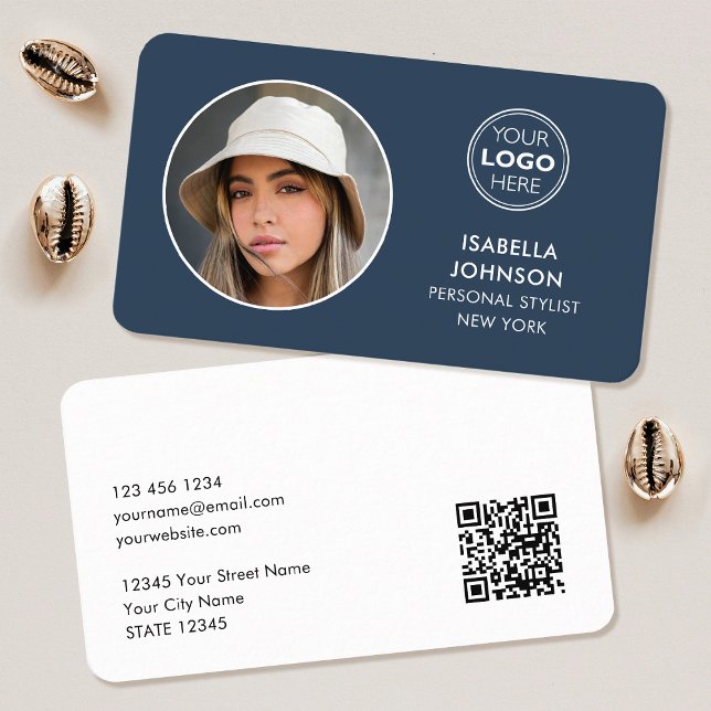 QR-Code für moderne Minimalistische Fotos - Blau Visitenkarte (Von Creator hochgeladen)