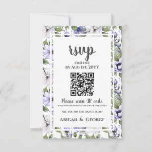 QR-Code für moderne Periwinkle White Floral Weddin RSVP Karte