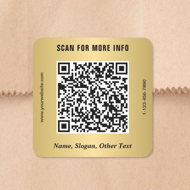 QR-Code für moderne Unternehmen Gold Quadratischer Aufkleber (Modern Business QR Code Gold Square Sticker)