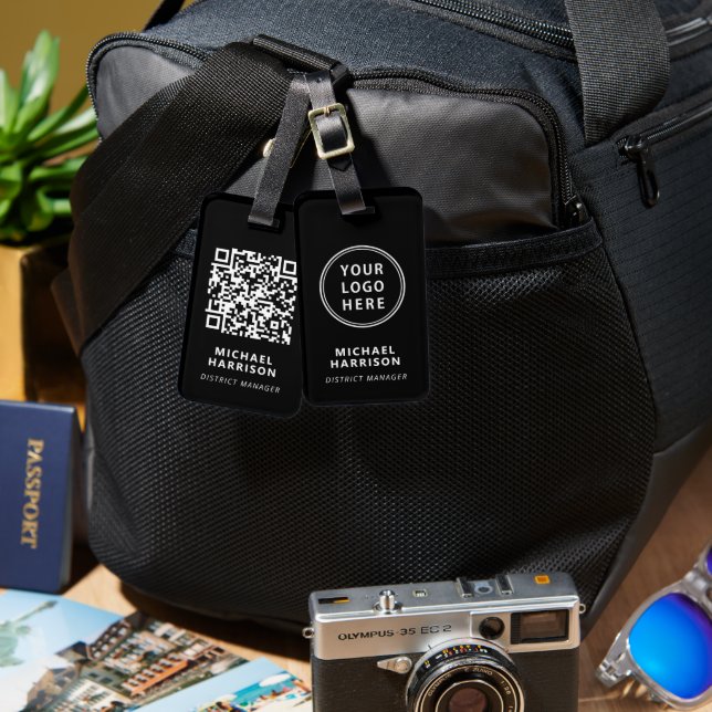 QR-Code für moderne Unternehmen schwarz Gepäckanhänger (Vorderseite & Rückseite)