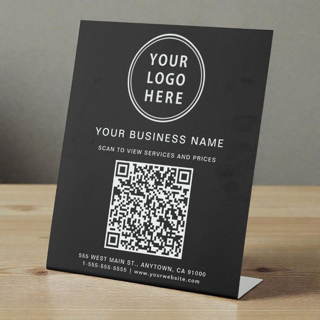 QR-Code für moderne Unternehmen schwarz Sockelschild (Business Logo QR Code Black Pedestal Sign)
