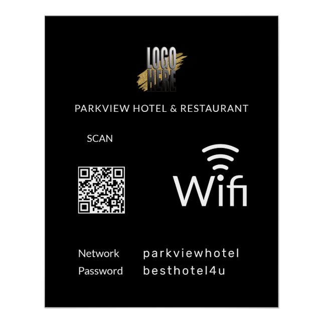 QR-Code für moderne Wifi-Logos für schwarze Untern Poster (Vorderseite)