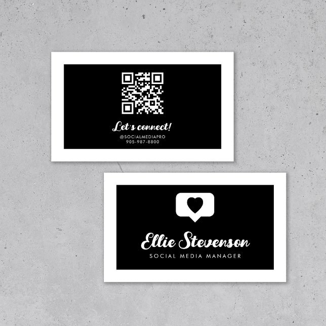 QR-Code für monochrome Social Media Manager Visitenkarte (Social media manager business card template)