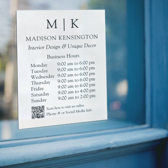 QR-Code für Monogram oder Add-Logos für Geschäftsz Fensteraufkleber (Edit to Customize text, colors and more)