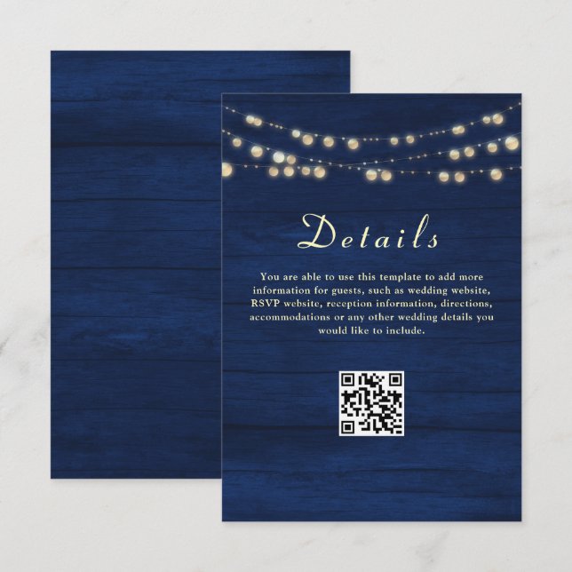 QR-Code für Navy Blue Wedding Begleitkarte (Vorne/Hinten)