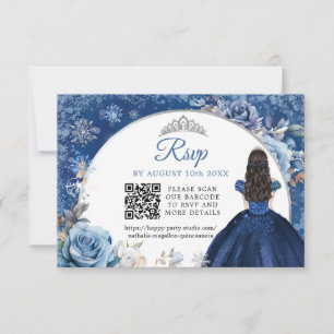 QR-Code für Navy Blue Winter Snowflake Quinceanera RSVP Karte