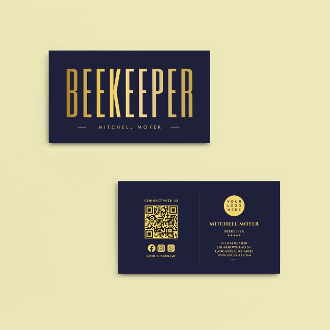 QR-Code für Navy und Gold Beekeeper und Logo Visitenkarte (Von Creator hochgeladen)
