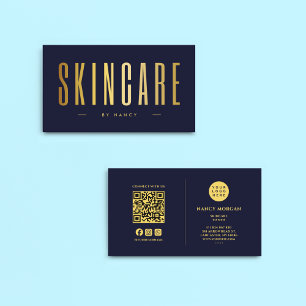 QR-Code für Navy und Gold und Logo für Skincare Visitenkarte