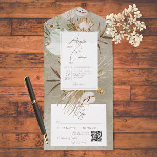 QR-Code für neutrales gebogenes Boho-Floral-Rahmen All In One Einladung