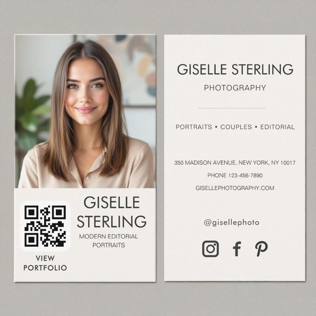 QR-Code für neutrales Minimalistisches Foto Visitenkarte (Von Creator hochgeladen)