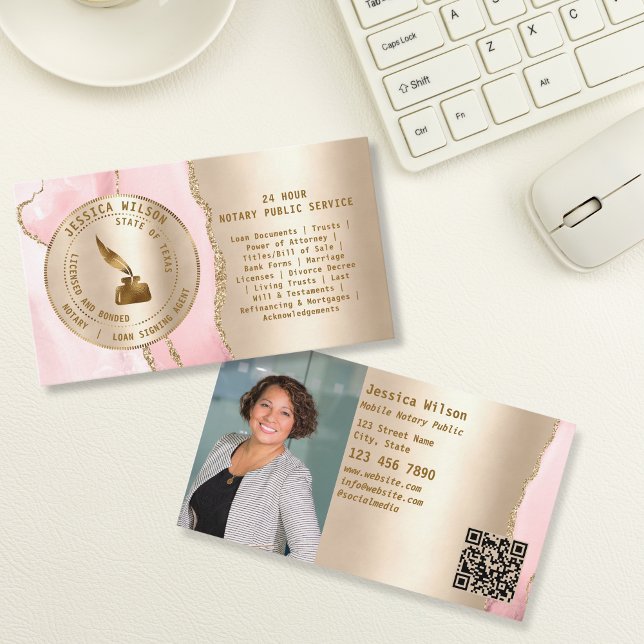 QR-Code für Notare Public Loan Signature Agent Fly Visitenkarte (gold notary stamp)