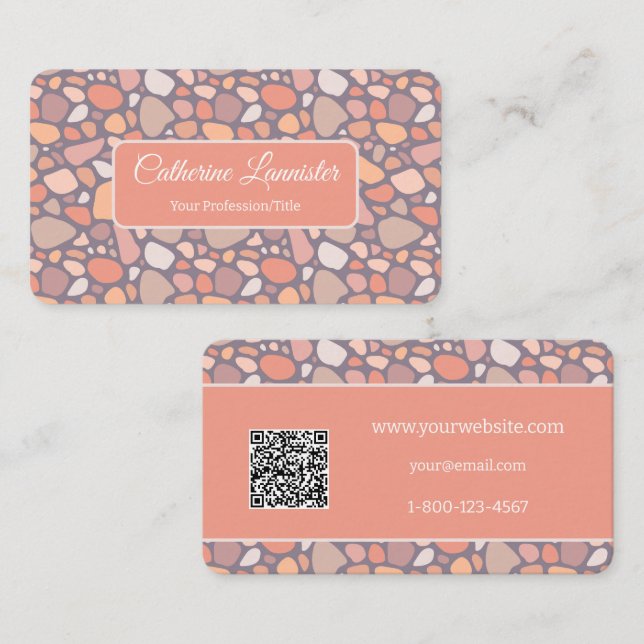 QR-Code für Peach Pastel Conglomerate Stone Visitenkarte (Vorne/Hinten)