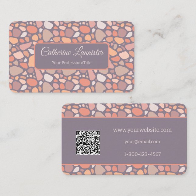 QR-Code für Peach Pastel Conglomerate Stone Visitenkarte (Vorne/Hinten)