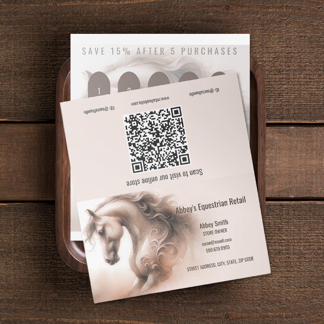 QR-Code für Pferde gedeckte Treuhandkarten Treuekarte (Horse Business QR Code Folded Loyalty Cards)