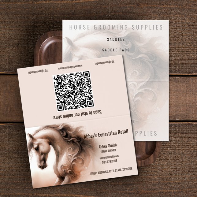 QR-Code für Pferde: geklappte Visitenkarte Visitenkarten (Horse QR Code Folded Business Cards (unfolded))