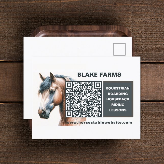QR-Code für Pferde Postkarte (Horse Business QR Code Postcard (front and back))