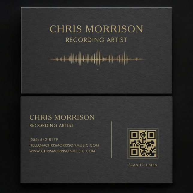 QR-Code für Recording-Künstler Black Gold Visitenkarte (Von Creator hochgeladen)