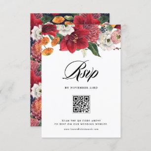 QR-Code für Red Amaryllis Botanical Winter Wedding RSVP Karte