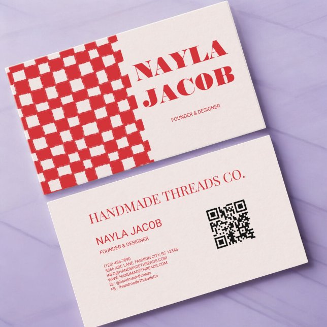 QR-Code für Red Pink Checkerboard Muster handgefer Visitenkarte (Von Creator hochgeladen)