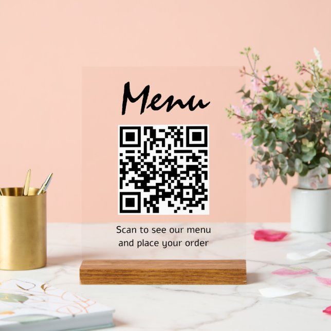 QR-Code für Restaurantmenü Transparent Scannen zum Acrylschild (Hochzeit)