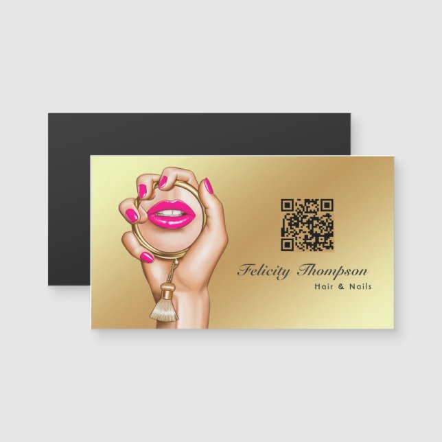 QR-Code für Rosa und Gold-Makeup-Künstler Magnetkarte (Vorne/Hinten)