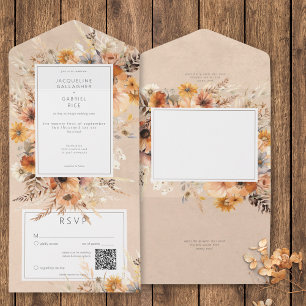 QR-Code für Rustikal-Boho Fall Peach & Rust-Floral All In One Einladung