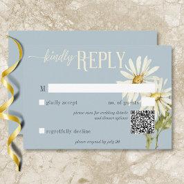 QR-Code für rustikale Blue & White Daisis RSVP Karte