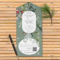 QR-Code für rustikale grüne Kiefern und Holly-Wint