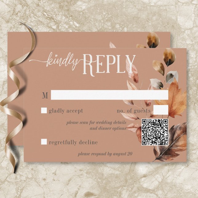 QR-Code für rustikale Rostkrebse und Braunen Fall RSVP Karte (Rustic Rust Cream & Brown Fall Floral QR Code RSVP Card)