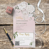 QR-Code für rustikale, weiße Peonys, Blumenrosa