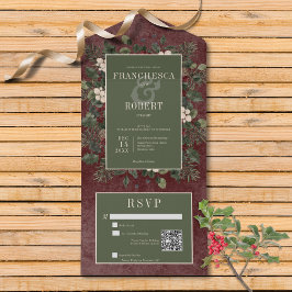 QR-Code für rustikale Winterfrüchte & Pine Burgund All In One Einladung