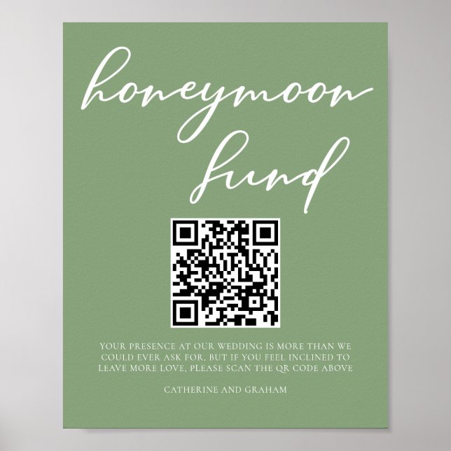 QR-Code für Sage Green Wedding Honeymoon Poster (Vorne)