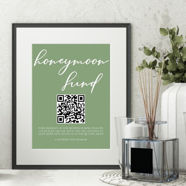 QR-Code für Sage Green Wedding Honeymoon Poster (Von Creator hochgeladen)