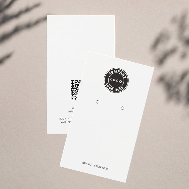 QR-Code für Schlichte Ohrsichtkarte (Business Logo and QR Code Earrings Display Vertical Card)