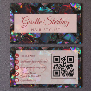 QR-Code für schwarze Haare Stylist Opal Gemstone Visitenkarte