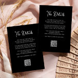 QR-Code für Schwarze Whimsical Wedding Guest Detai Begleitkarte<br><div class="desc">Diese einfachen und stilvollen,  dunkelschwarzen Gästebuchskarten sind mit weißer Schrift-Typografie im Vintagen Stil ausgestattet. Sie können diese Karten für die Anfahrt,  Empfang- oder Transportinformationen,  Hotel- oder Unterkunftsinformationen und alle anderen Hochzeitsdetails verwenden,  die Sie für Ihre Gäste benötigen. Enthält auch einen scannbaren QR-Code.</div>