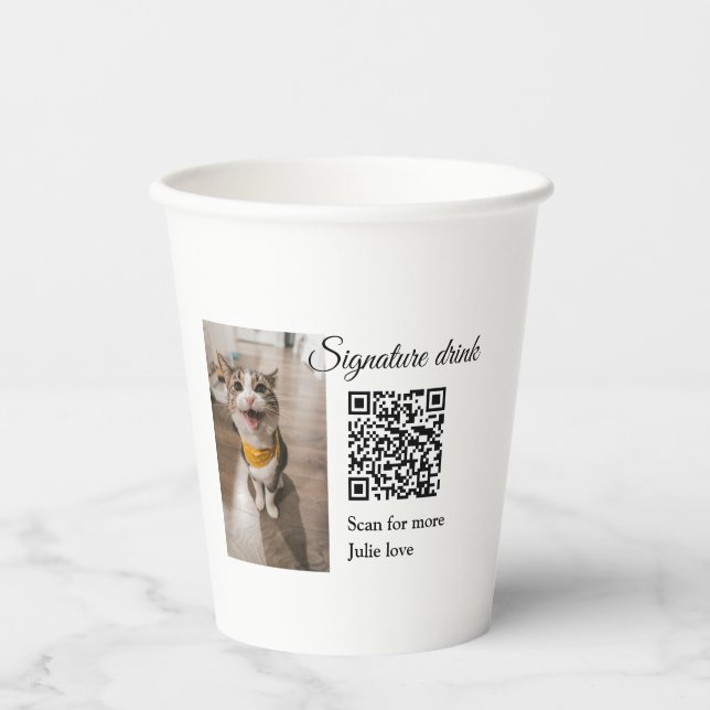 QR-Code für Signatur-Getränk hinzufügen Name des F Pappbecher (Vorderseite)