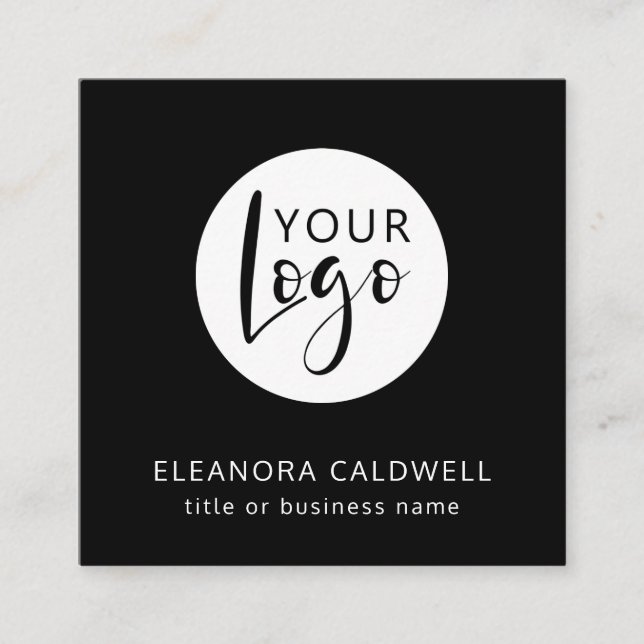 QR-Code für soziale Medien Ihr Logo Schwarz Quadratische Visitenkarte (Vorderseite)