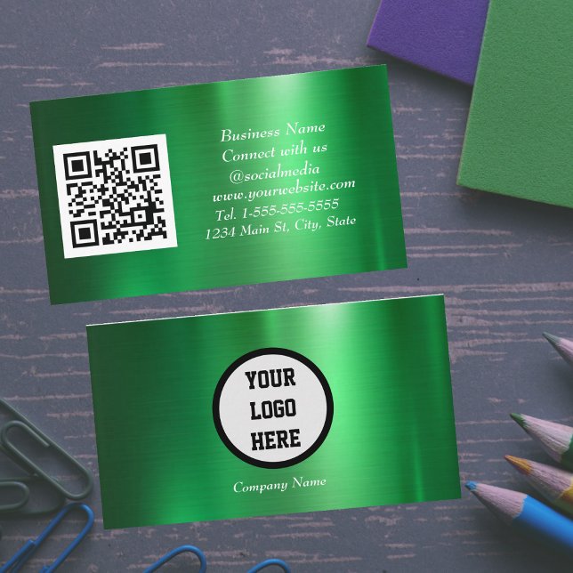 QR-Code für soziale Medien Scannable Green Metalli Visitenkarte (Von Creator hochgeladen)
