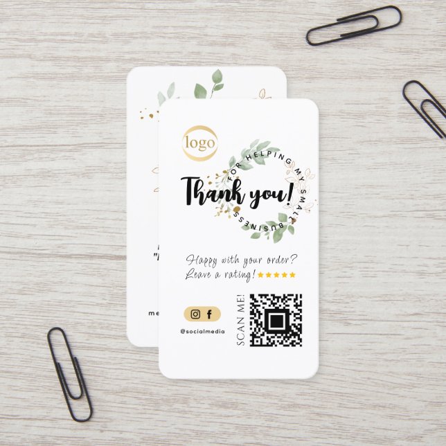 QR-Code für soziale Medien und Logos Vielen Dank E Visitenkarte (Vorderseite/Rückseite Beispiel)