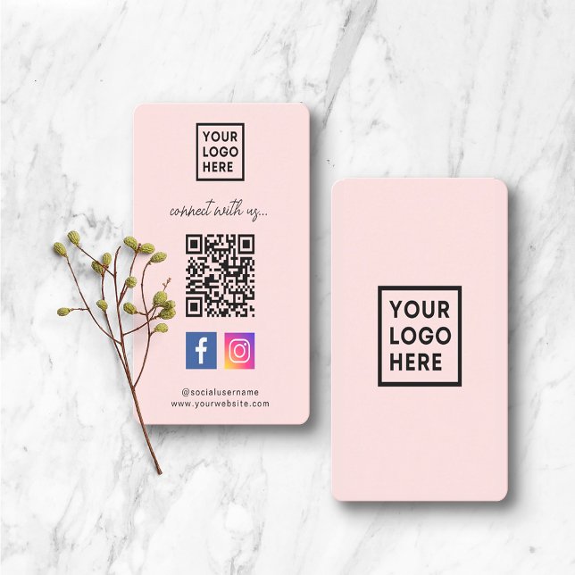 QR-Code für soziale Medien Verbinden Sie uns Pink Visitenkarte (Von Creator hochgeladen)