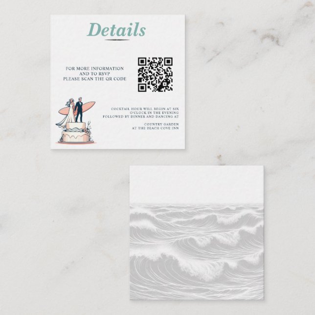 QR-Code für Surf Couple Wedding Begleitkarte (Vorne/Hinten)