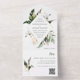 QR-Code für tropische Aquarellblätter All In One Einladung