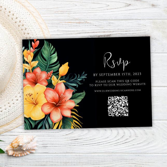 QR-Code für tropische Hochzeiten im Wasser RSVP Karte (Floral Watercolor QR Code Tropical Wedding RSVP Card)