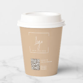 QR-Code für Unternehmen Moderne, Beige Corporate Pappbecher