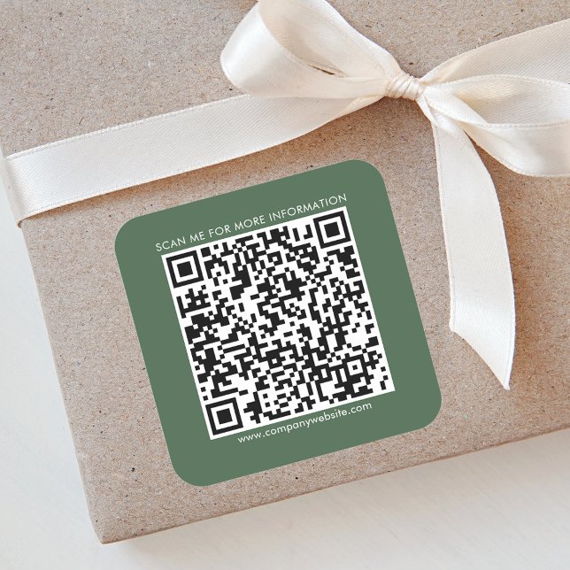 QR-Code für Unternehmen und Website des Unternehme Quadratischer Aufkleber (Business QR Code Sage Green Square Sticker)