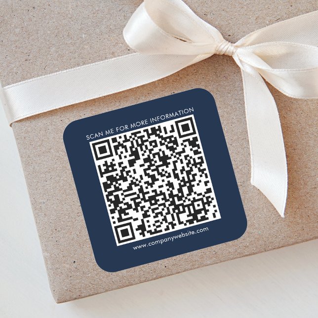 QR-Code für Unternehmen und Website für Unternehme Quadratischer Aufkleber (Business QR Code Navy Blue Square Sticker)