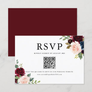QR-Code für Wasserfarben, Burgund und Blüten RSVP Karte