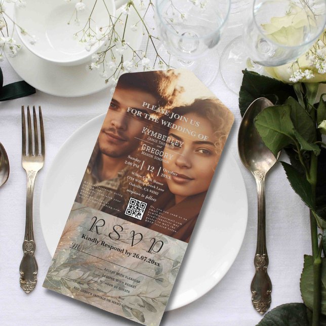 QR-Code für weiches Abstraktes botanisches graues  All In One Einladung (Von Creator hochgeladen)