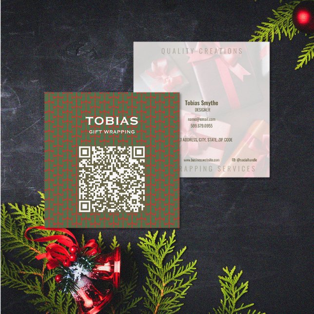QR-Code für Weihnachten Quadratische Visitenkarte (Modern Christmas QR Code Square Business Card (front and back))